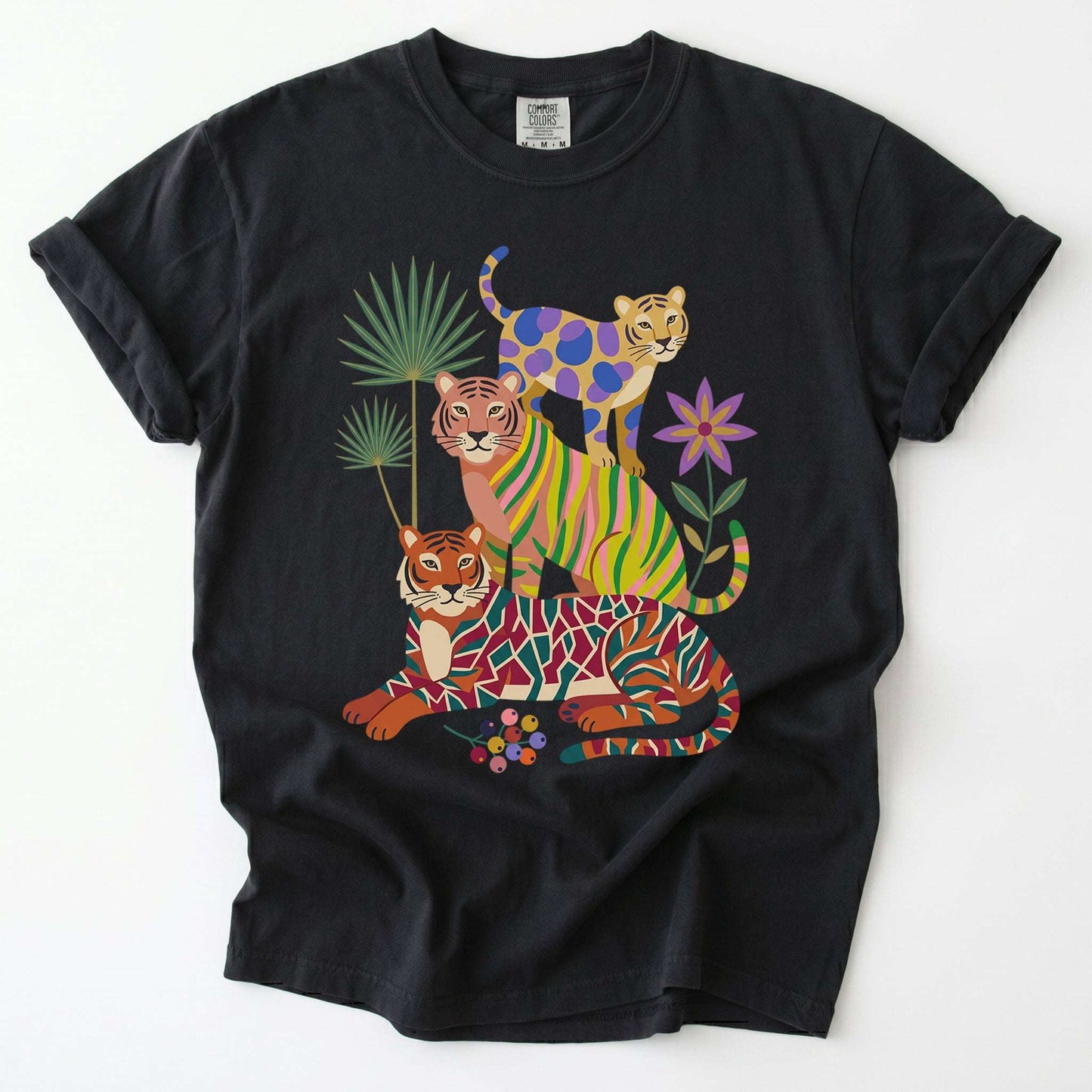 Folk Art Stacked Tigers Vintage Washed T-Shirt