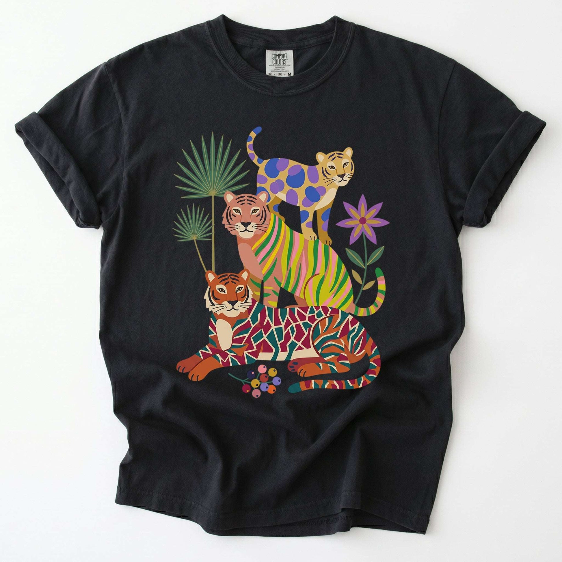 Folk Art Stacked Tigers Vintage Washed T-Shirt