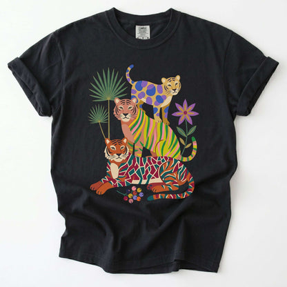Folk Art Stacked Tigers Vintage Washed T-Shirt
