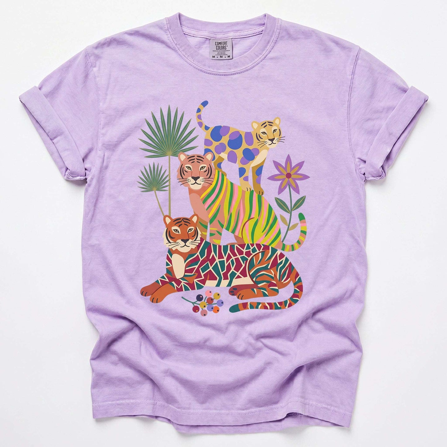 Folk Art Stacked Tigers Vintage Washed T-Shirt