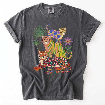 Folk Art Stacked Tigers Vintage Washed T-Shirt