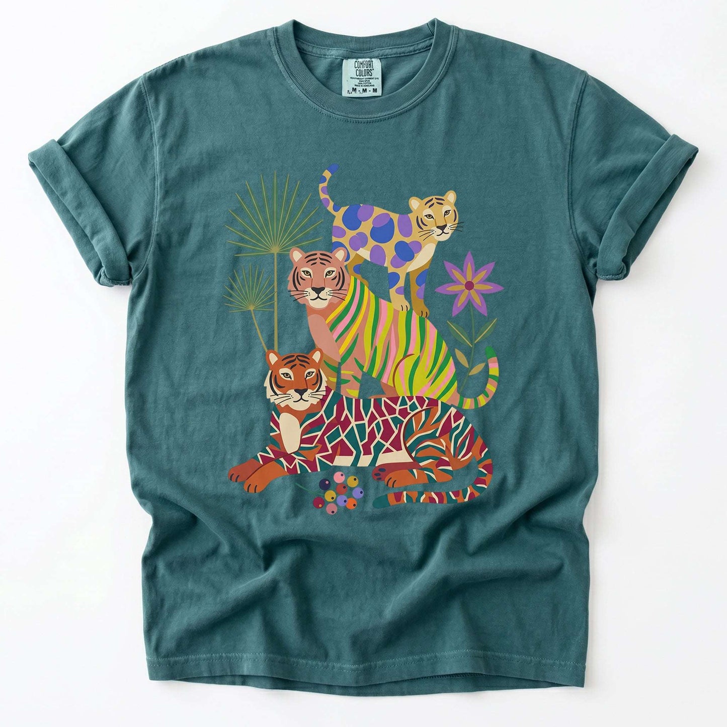 Folk Art Stacked Tigers Vintage Washed T-Shirt