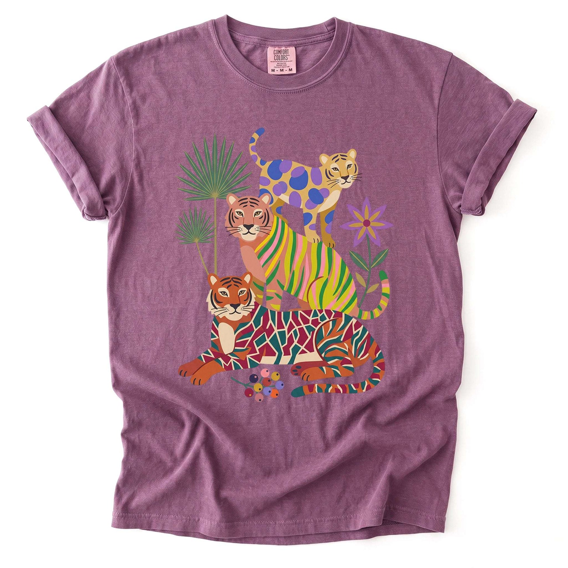 Folk Art Stacked Tigers Vintage Washed T-Shirt