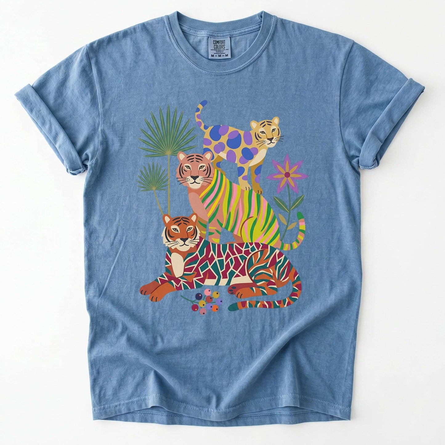 Folk Art Stacked Tigers Vintage Washed T-Shirt