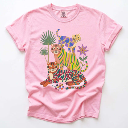 Folk Art Stacked Tigers Vintage Washed T-Shirt