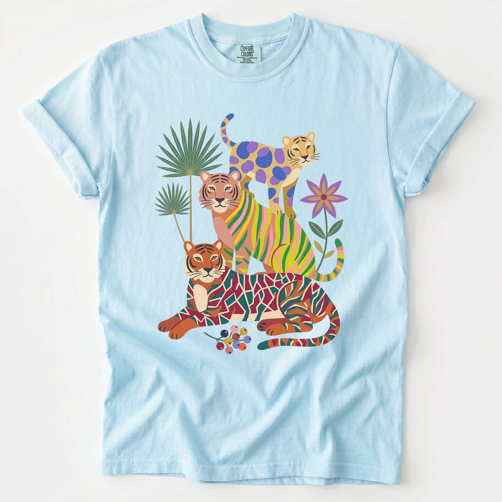 Folk Art Stacked Tigers Vintage Washed T-Shirt