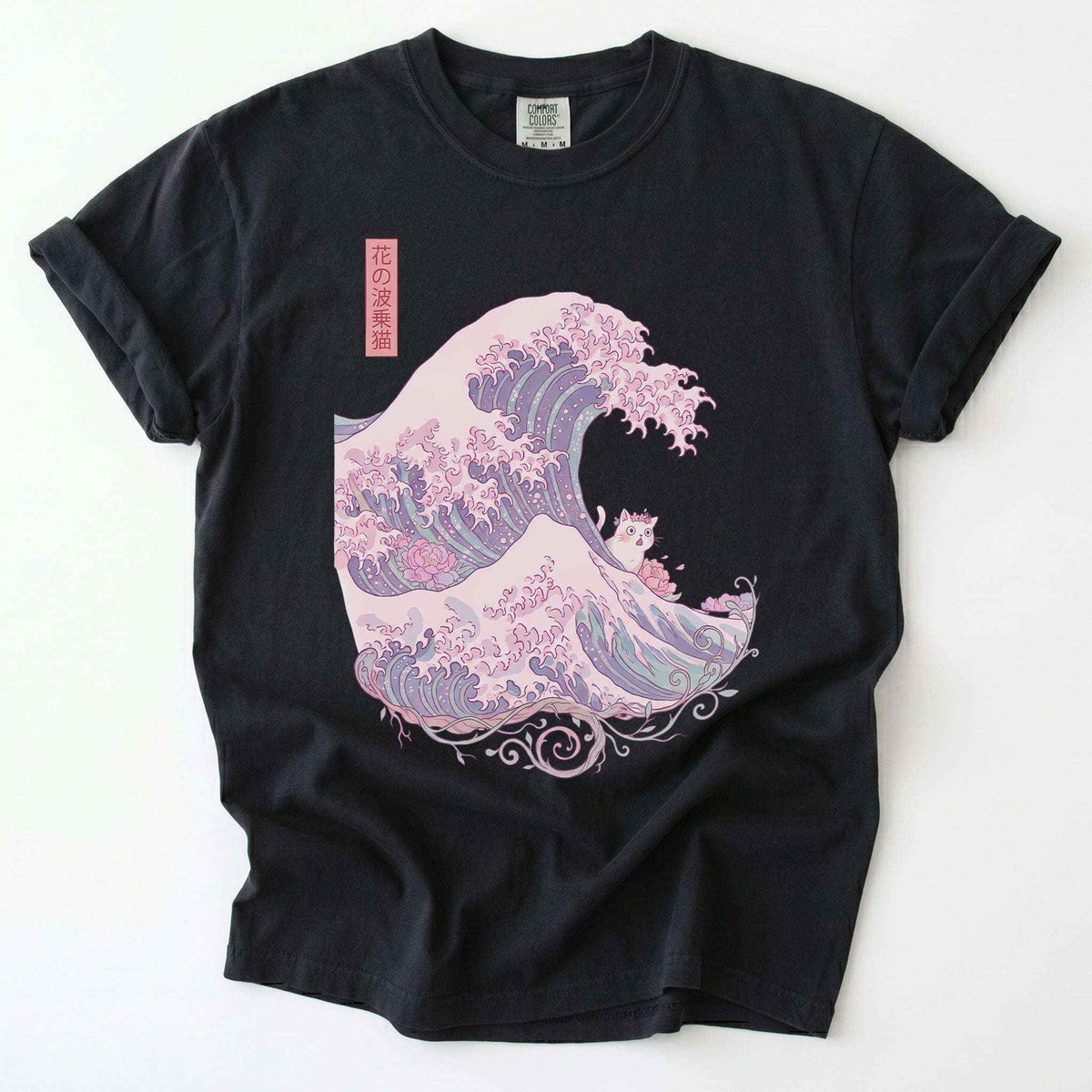 Great Wave Floral Cat Vintage Washed T-Shirt