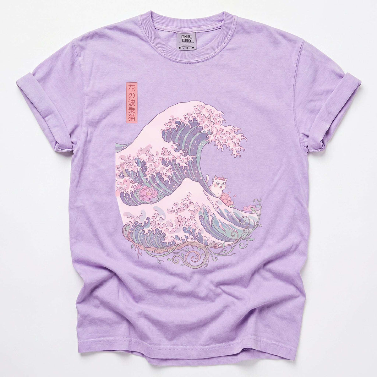 Great Wave Floral Cat Vintage Washed T-Shirt