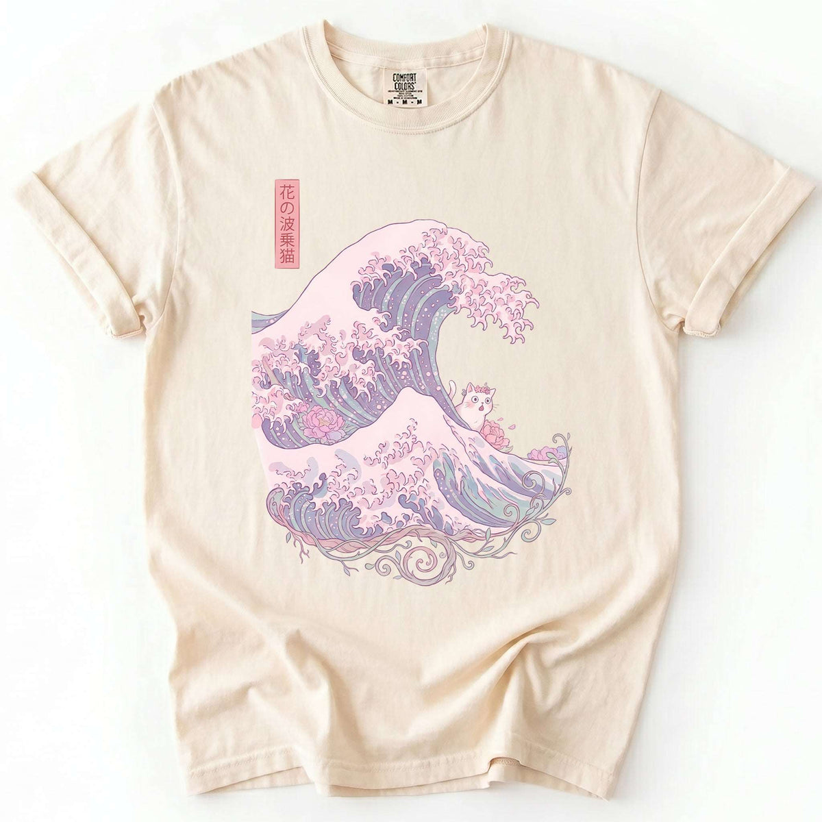 Great Wave Floral Cat Vintage Washed T-Shirt