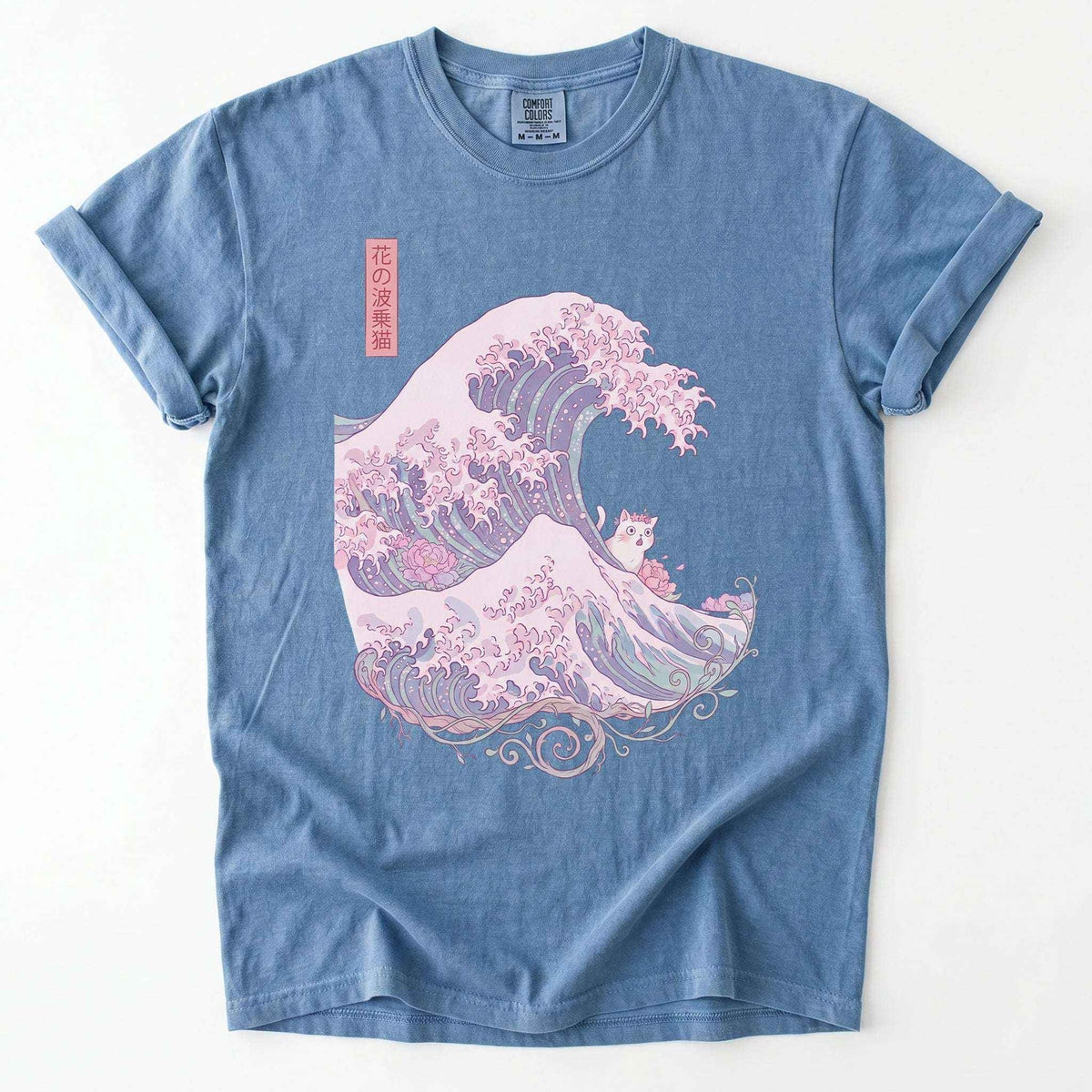 Great Wave Floral Cat Vintage Washed T-Shirt