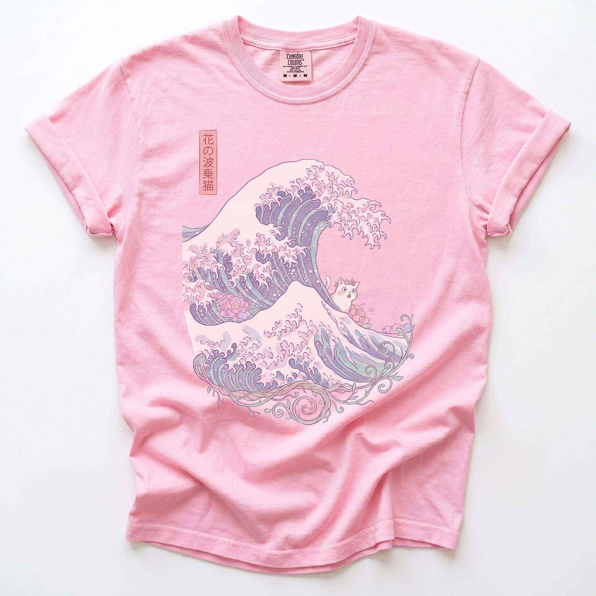 Great Wave Floral Cat Vintage Washed T-Shirt