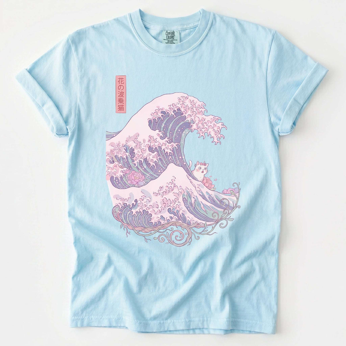 Great Wave Floral Cat Vintage Washed T-Shirt
