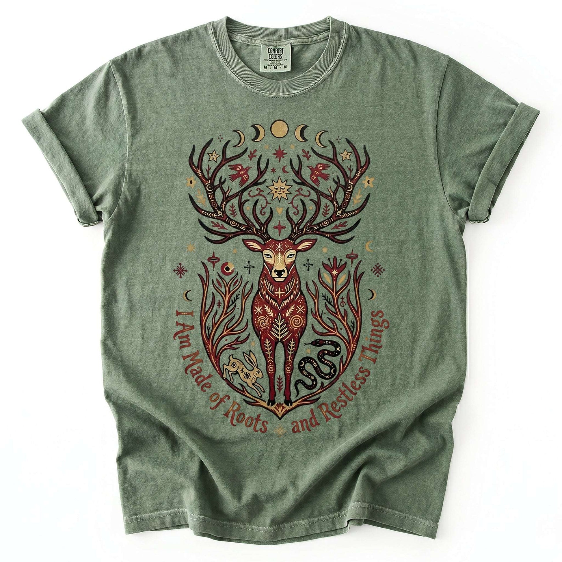 Mystical Folk Art Stag Vintage Washed T-Shirt