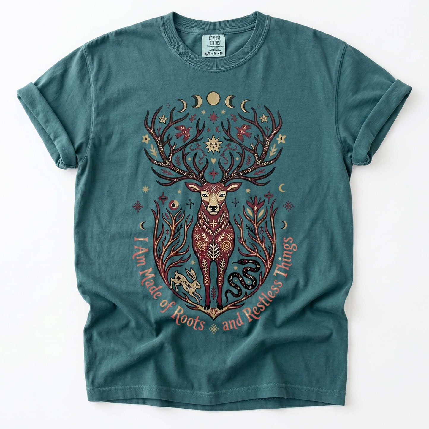 Mystical Folk Art Stag Vintage Washed T-Shirt