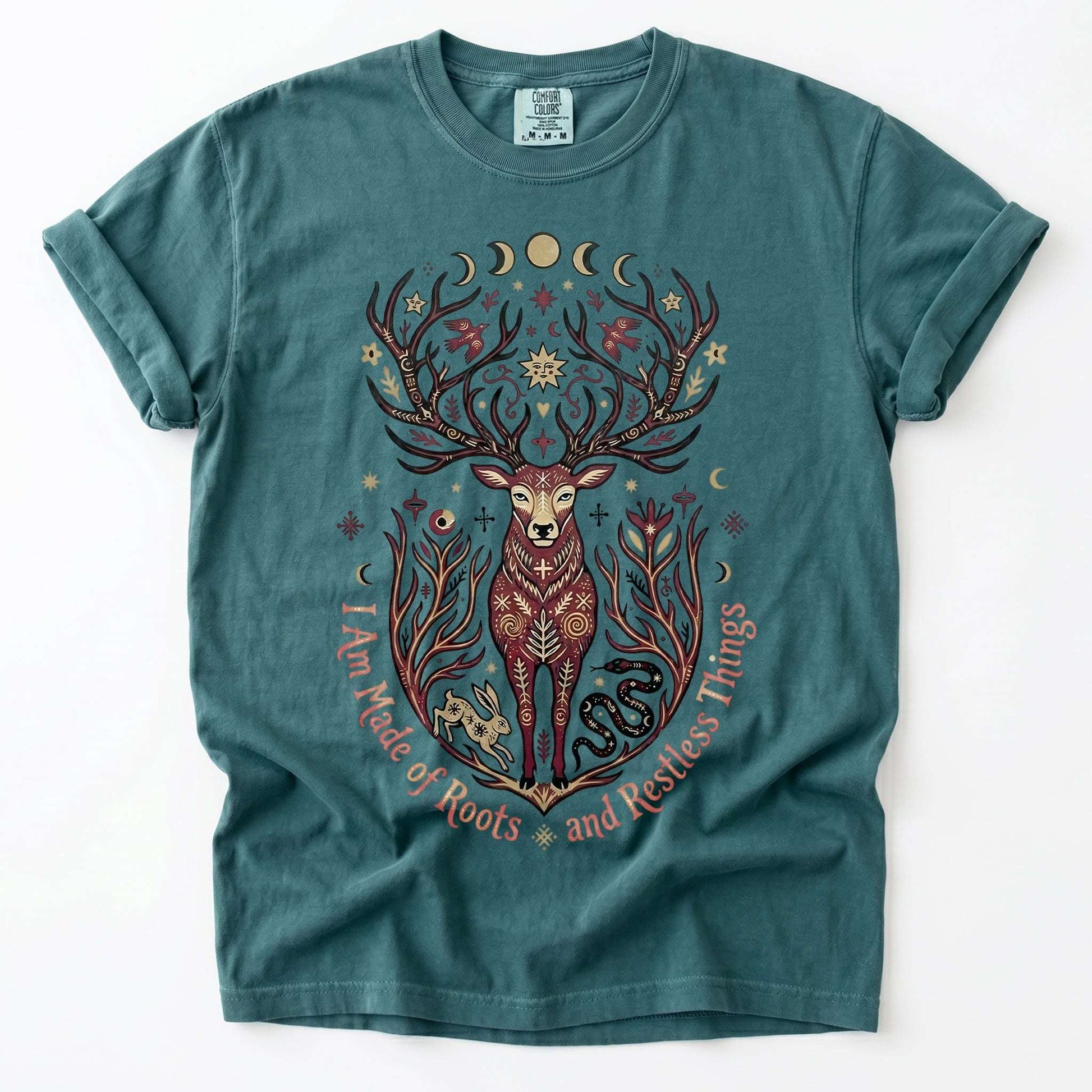 Mystical Folk Art Stag Vintage Washed T-Shirt