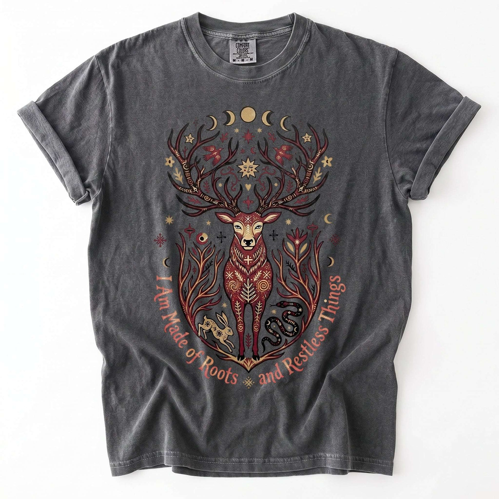 Mystical Folk Art Stag Vintage Washed T-Shirt