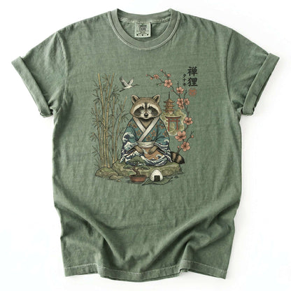 Traditional Japanese Woodblock Zen Raccoon Vintage Washed T-Shirt