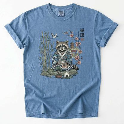 Traditional Japanese Woodblock Zen Raccoon Vintage Washed T-Shirt