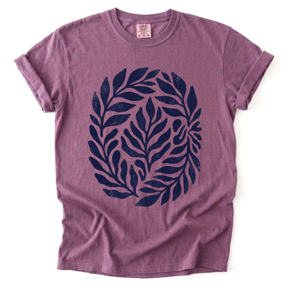 Linocut Leaves Vintage Washed T-Shirt