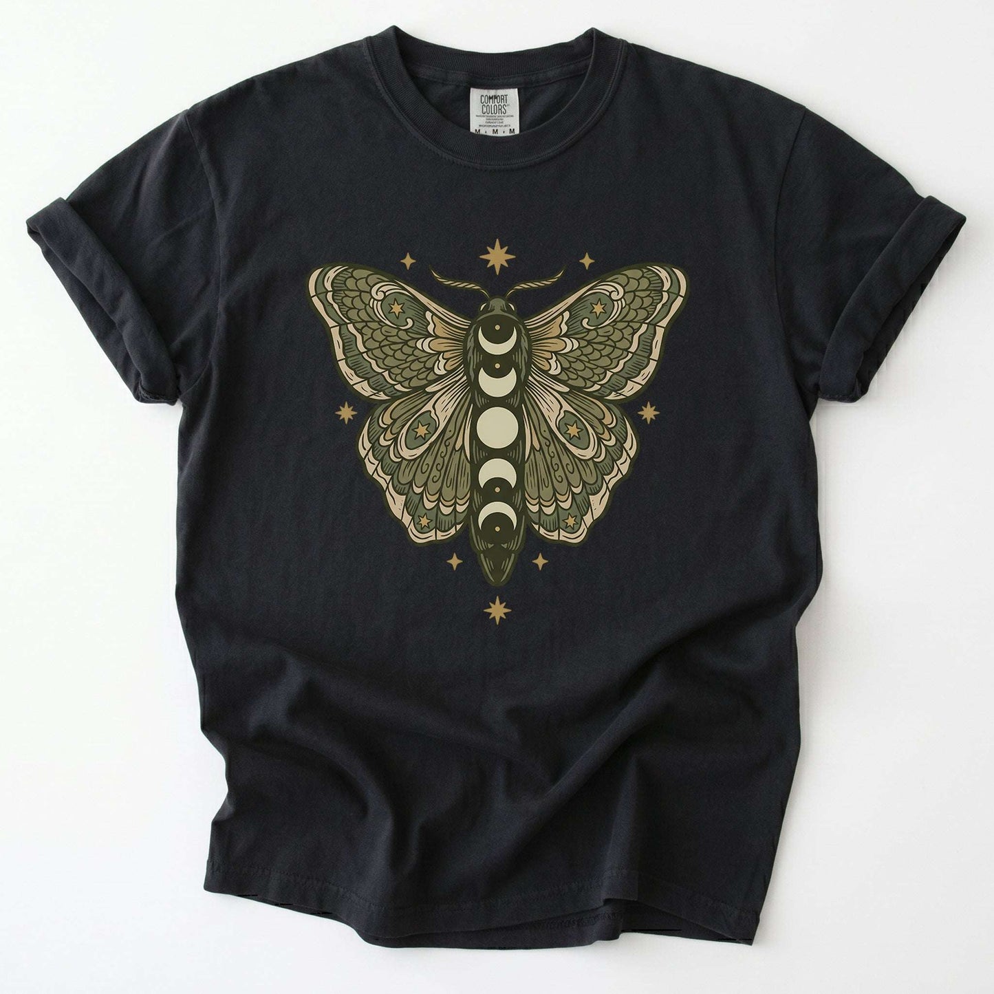 Mystical Moon Phase Moth Vintage Washed T-Shirt