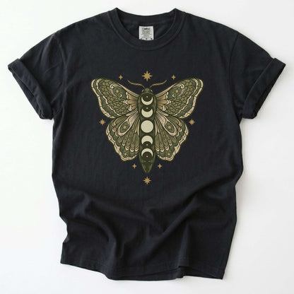 Mystical Moon Phase Moth Vintage Washed T-Shirt