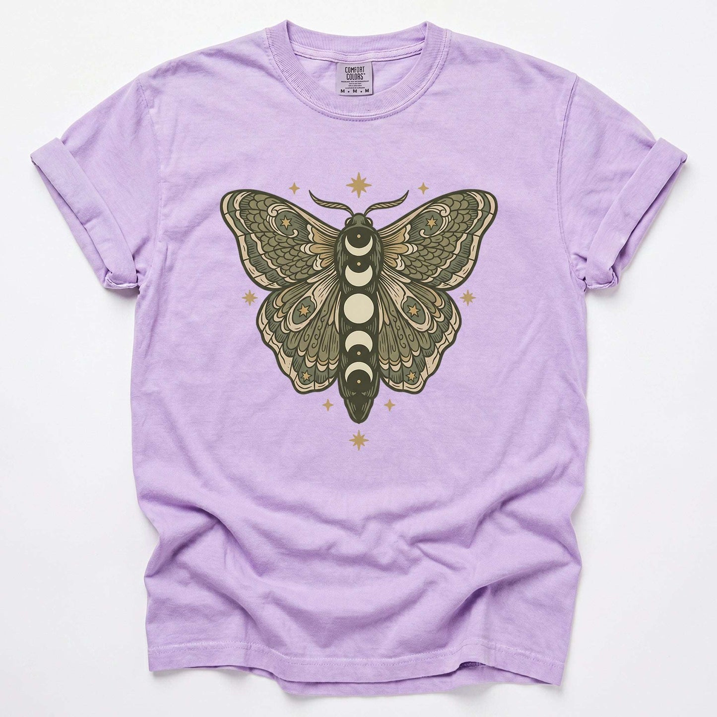 Mystical Moon Phase Moth Vintage Washed T-Shirt