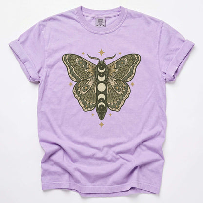 Mystical Moon Phase Moth Vintage Washed T-Shirt