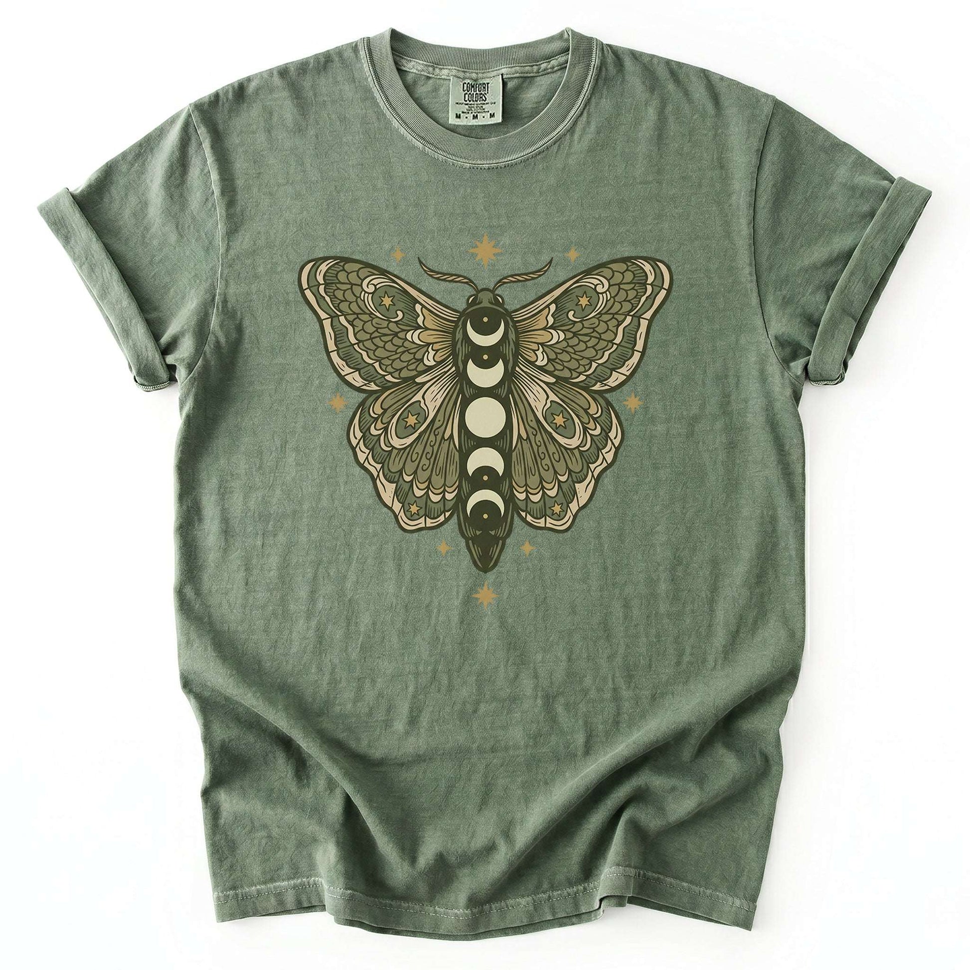 Mystical Moon Phase Moth Vintage Washed T-Shirt