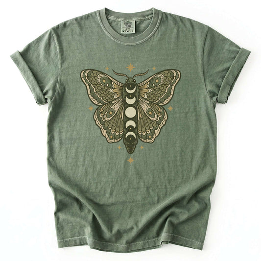 Mystical Moon Phase Moth Vintage Washed T-Shirt