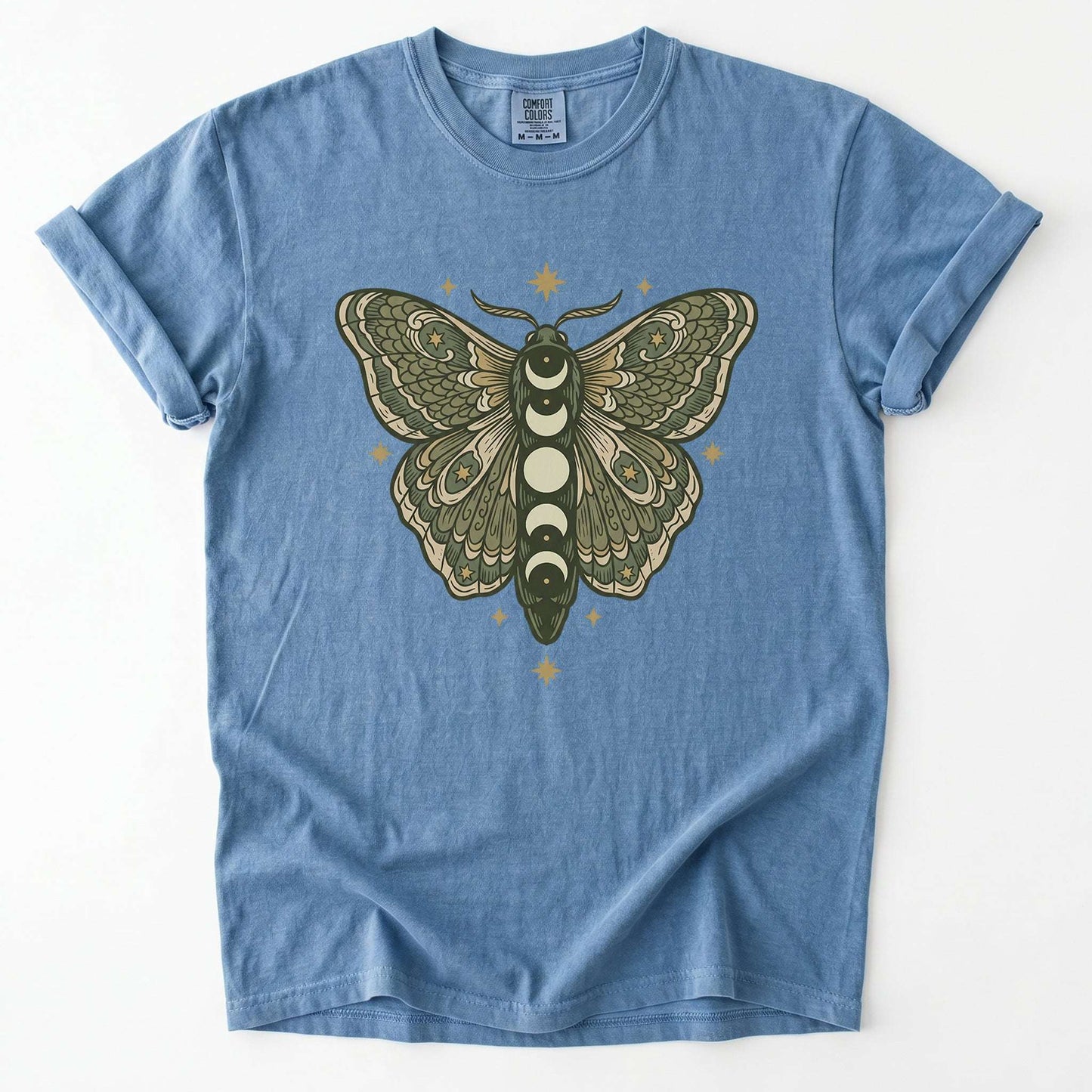 Mystical Moon Phase Moth Vintage Washed T-Shirt