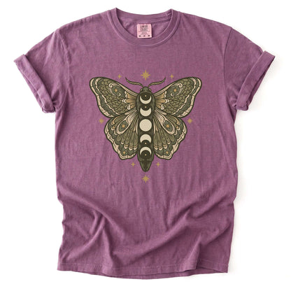 Mystical Moon Phase Moth Vintage Washed T-Shirt