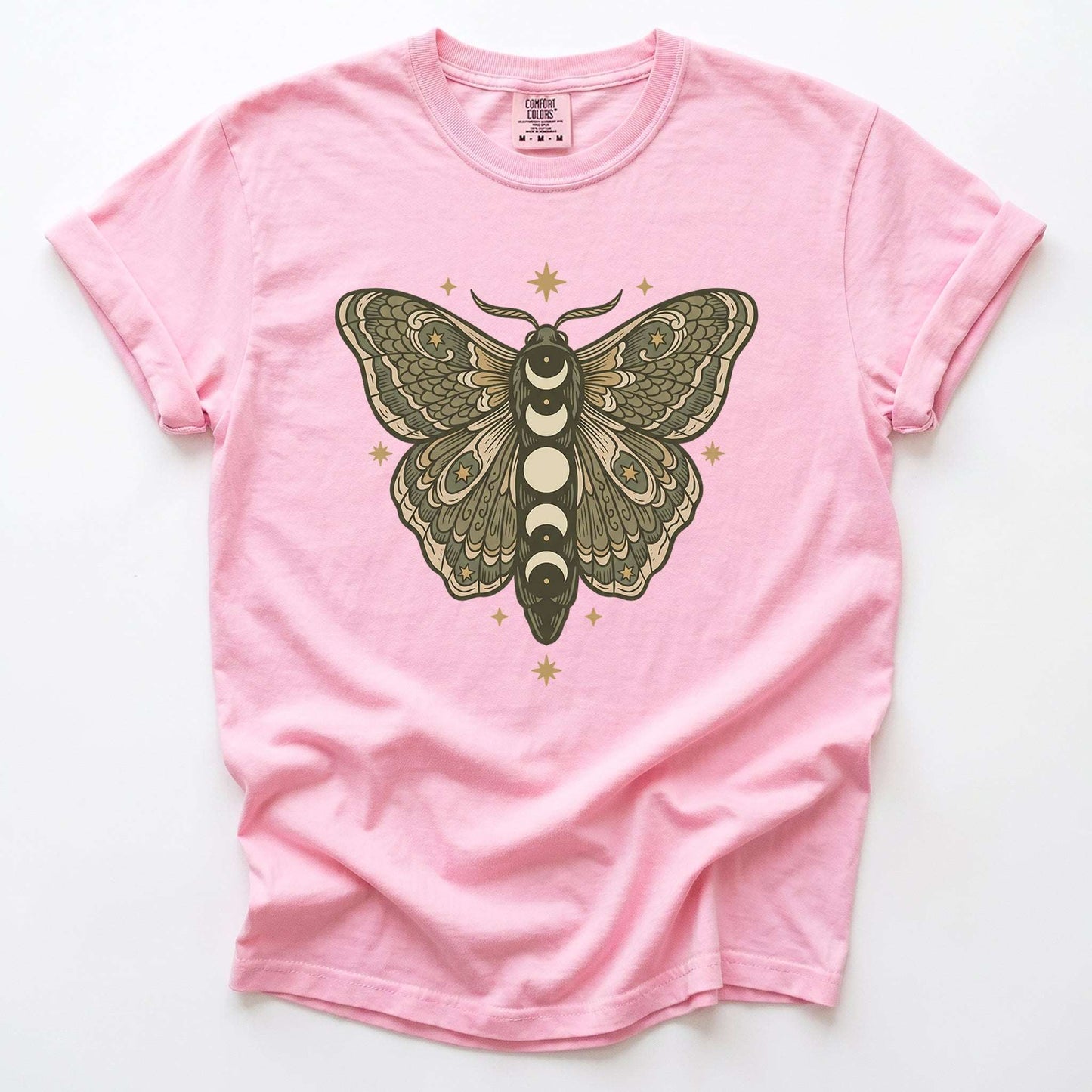 Mystical Moon Phase Moth Vintage Washed T-Shirt