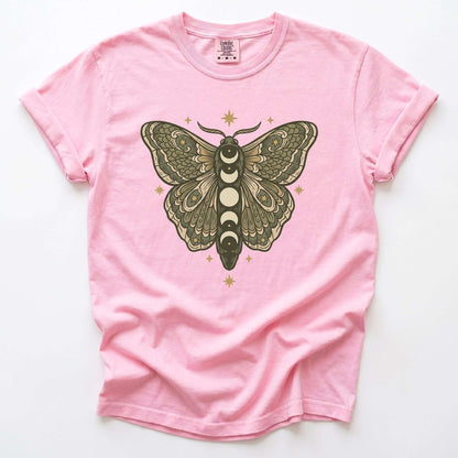Mystical Moon Phase Moth Vintage Washed T-Shirt