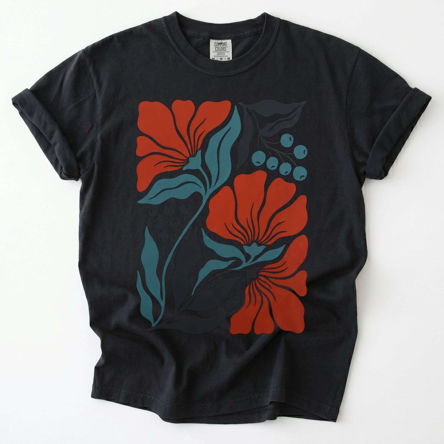 Retro Floral Block Print Vintage Washed T-Shirt