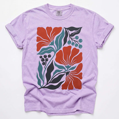 Retro Floral Block Print Vintage Washed T-Shirt