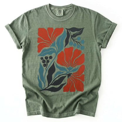 Retro Floral Block Print Vintage Washed T-Shirt