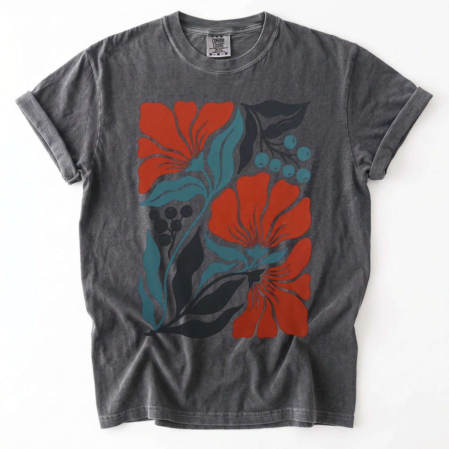 Retro Floral Block Print Vintage Washed T-Shirt