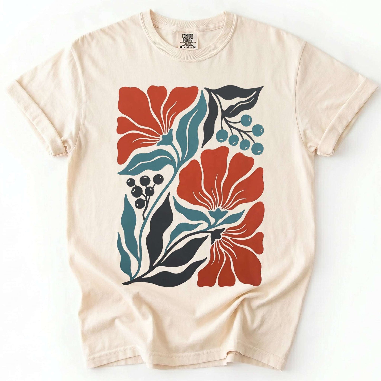 Retro Floral Block Print Vintage Washed T-Shirt