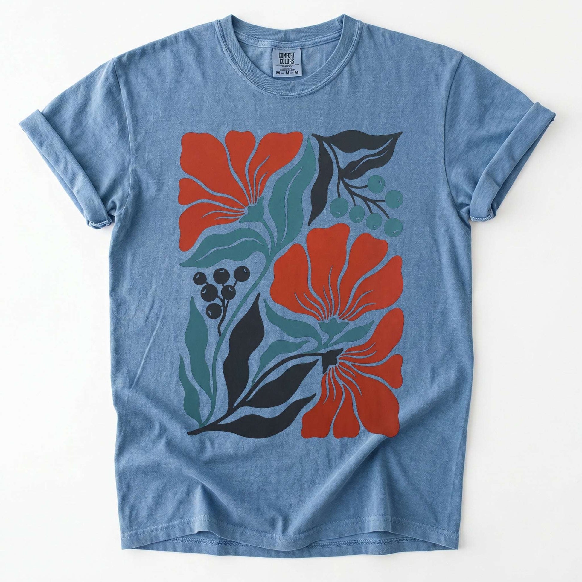 Retro Floral Block Print Vintage Washed T-Shirt