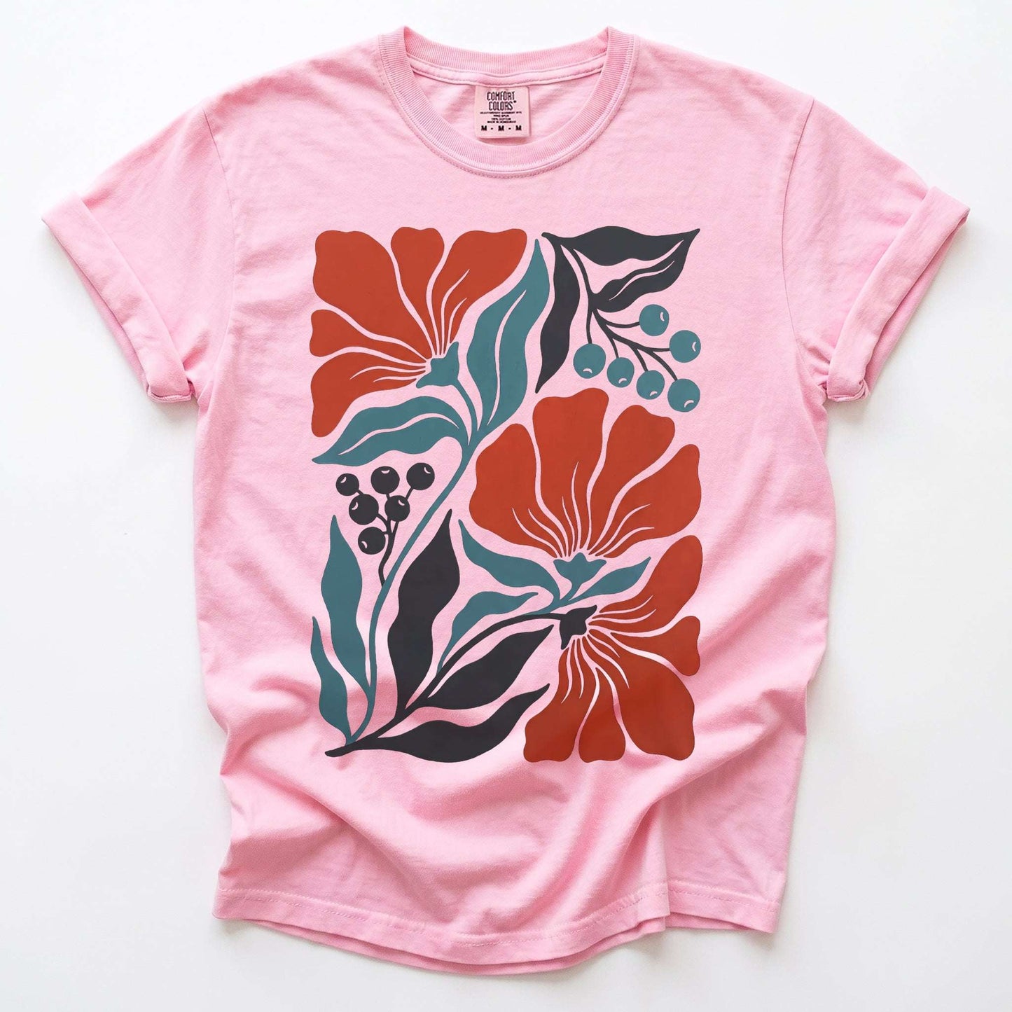 Retro Floral Block Print Vintage Washed T-Shirt