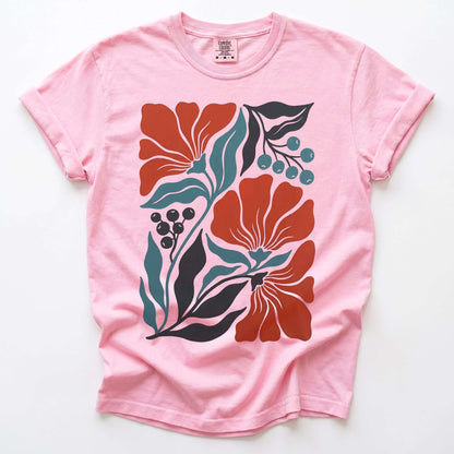 Retro Floral Block Print Vintage Washed T-Shirt