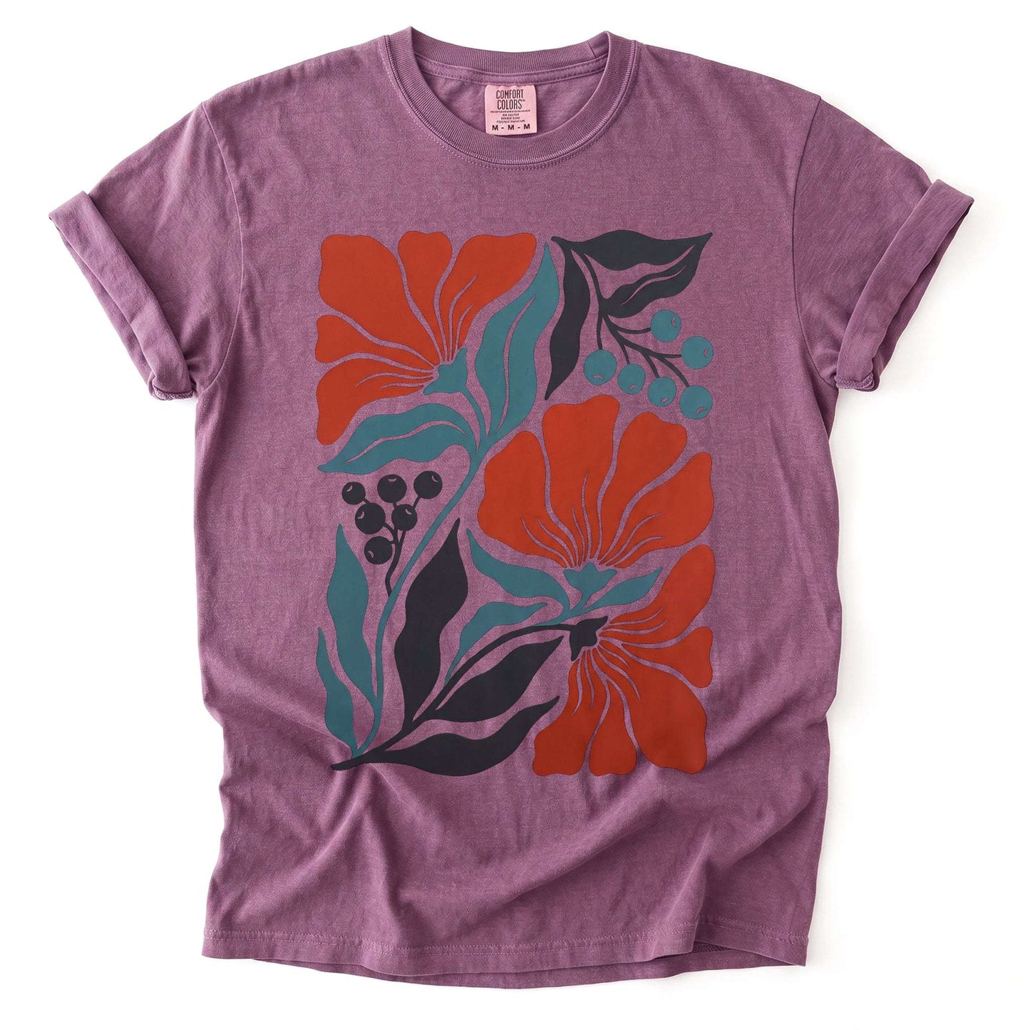Retro Floral Block Print Vintage Washed T-Shirt