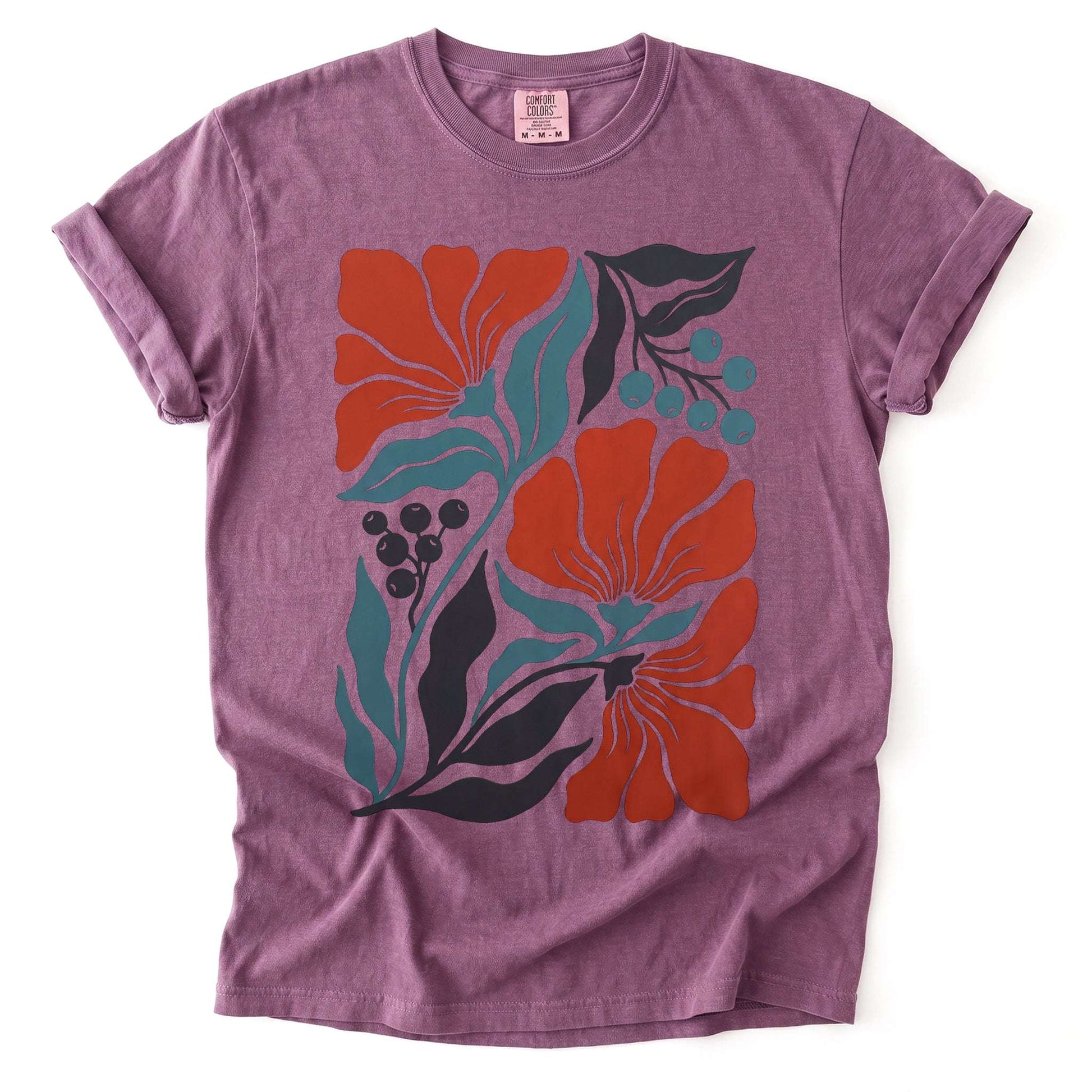 Retro Floral Block Print Vintage Washed T-Shirt