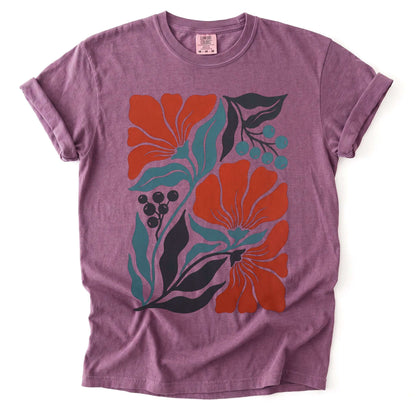 Retro Floral Block Print Vintage Washed T-Shirt
