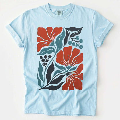 Retro Floral Block Print Vintage Washed T-Shirt
