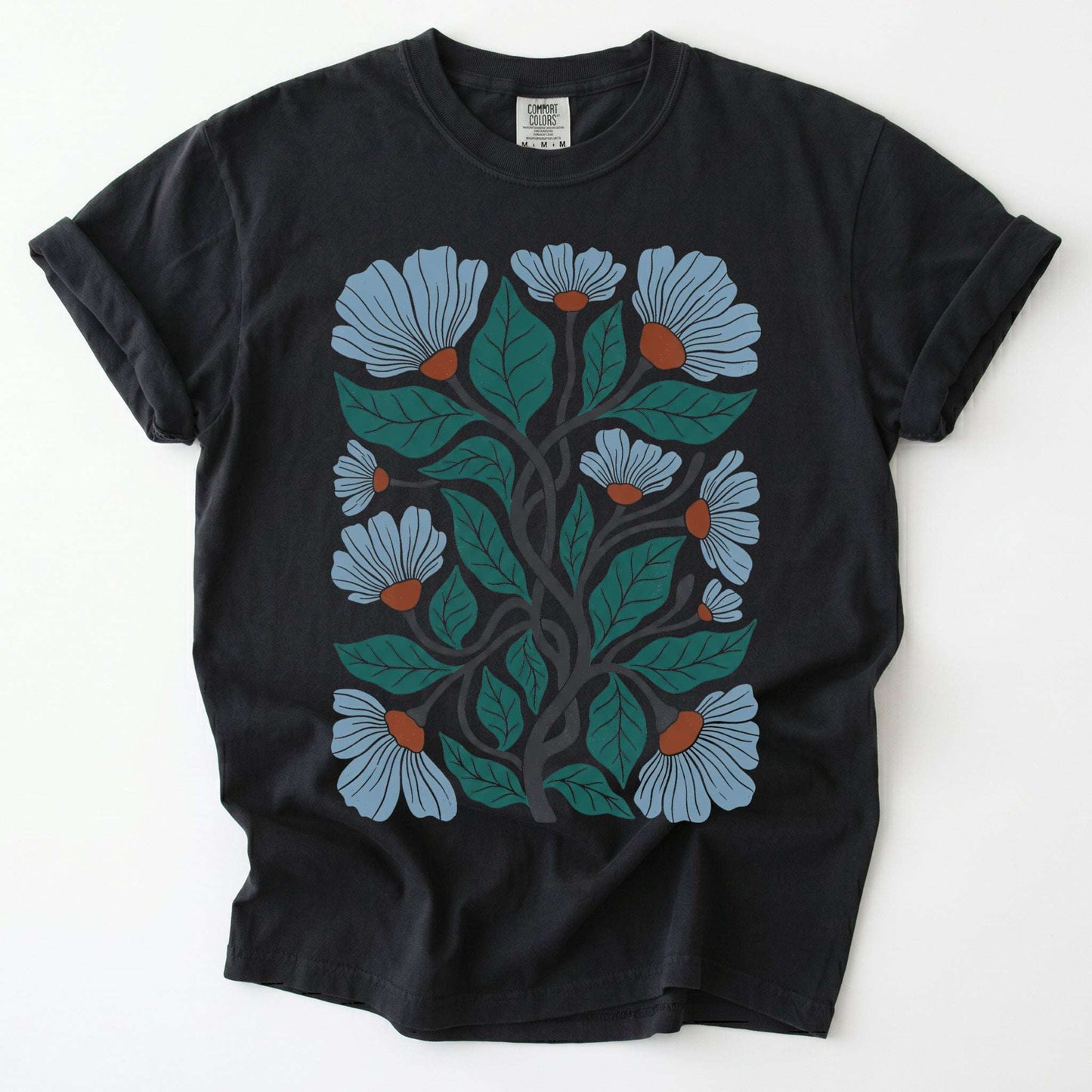Floral Retro Block Print Vintage Washed T-Shirt