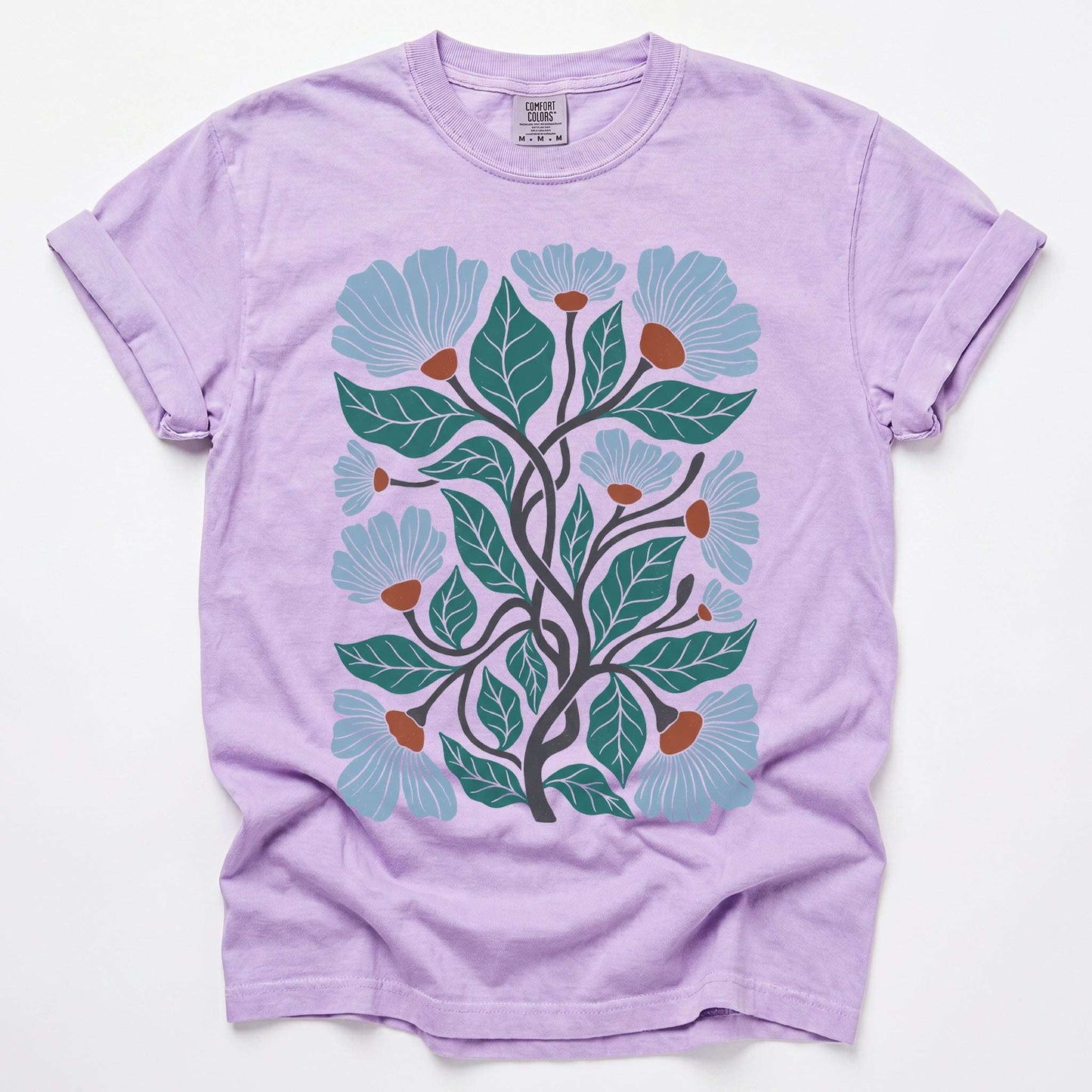 Floral Retro Block Print Vintage Washed T-Shirt