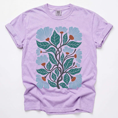 Floral Retro Block Print Vintage Washed T-Shirt