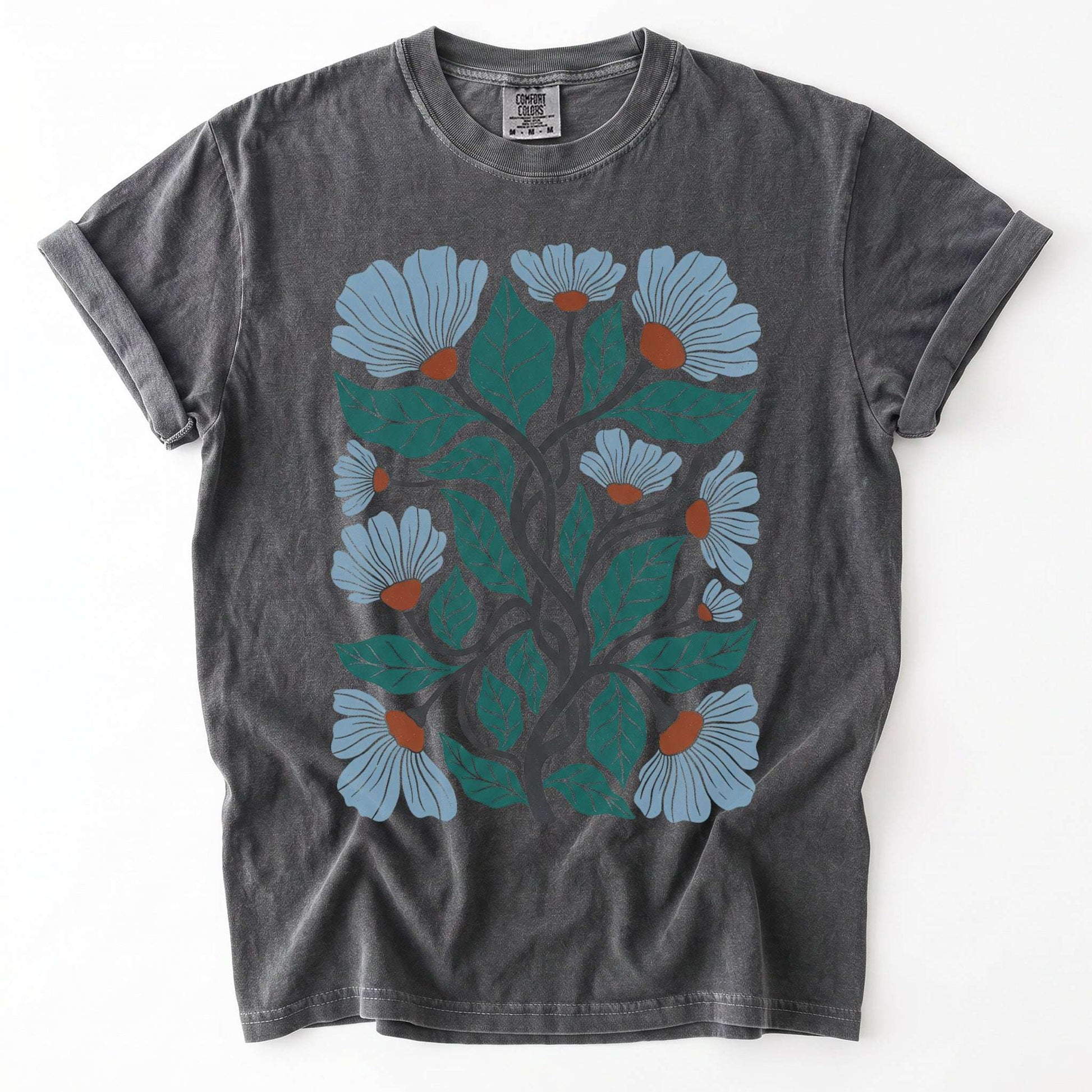 Floral Retro Block Print Vintage Washed T-Shirt