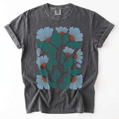 Floral Retro Block Print Vintage Washed T-Shirt